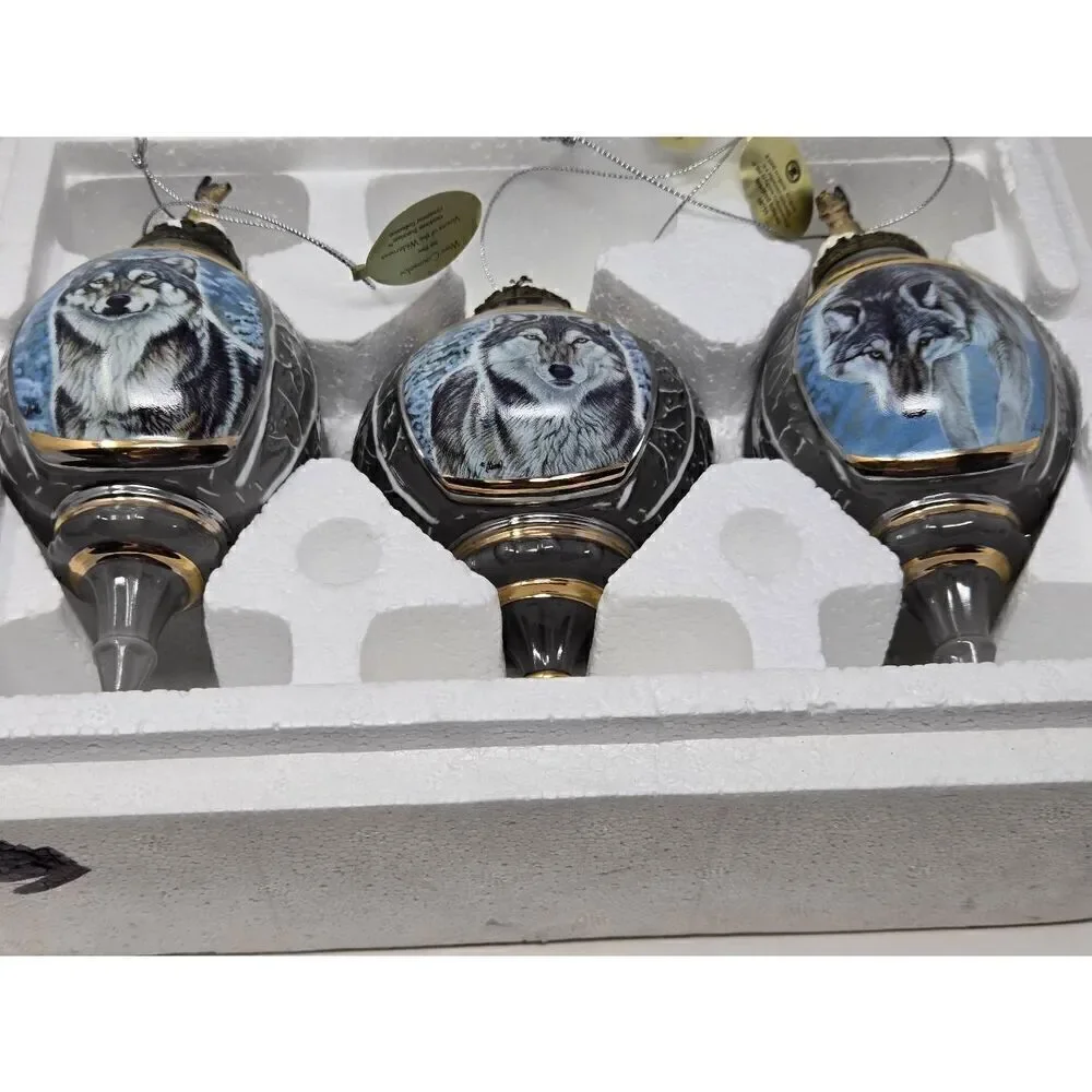 BRADFORD EDITIONS VOICES OF THE WILDERNESS SET 5 3 X WOLF 3D CHRISTMAS ORNAMENT